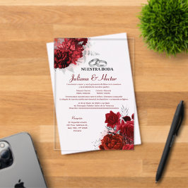 Elegante Nuestra Boda Rote Florale Hochzeit Acryleinladungen