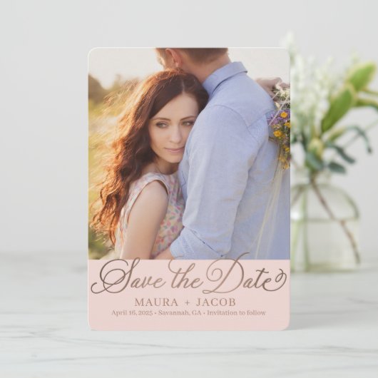 Elegante Nuptial Save the Date Card Dankeskarte (Stehend Vorderseite)