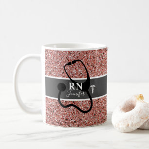 Elegante Nurse RN Rose Gold Glitzer Personalisiert Kaffeetasse