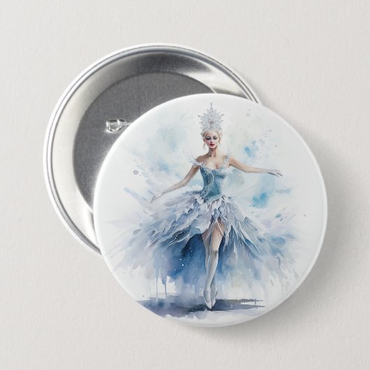 Elegante Nussknacker-Schneekönigin in Weiß Button (Vorne & Hinten)