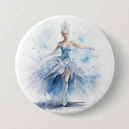 Elegante Nussknacker-Schneekönigin in Weiß Button (Vorderseite)