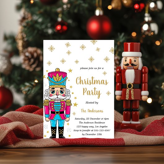 Elegante Nussknacker-Weihnachtsfeier | Gold Glitte Einladung
