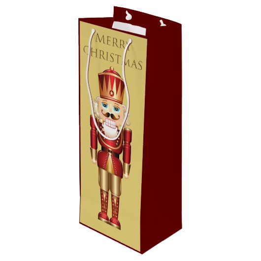 Elegante Nutcracker Toy Soldier Weihnachtscreme Geschenktüte Für Weinflaschen (Rückseite Schrägansicht)
