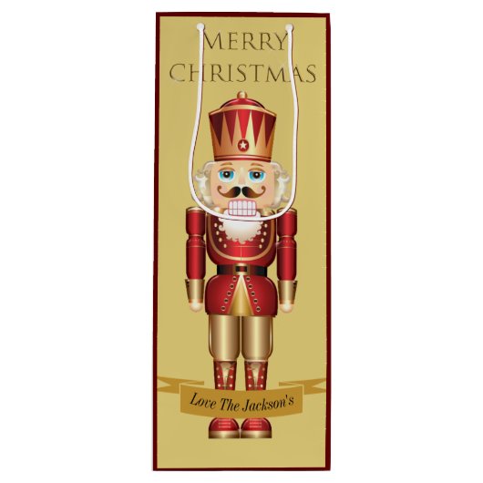 Elegante Nutcracker Toy Soldier Weihnachtscreme Geschenktüte Für Weinflaschen (Vorderseite)