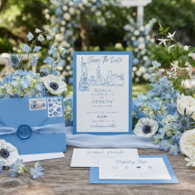 Elegante NYC-Skyline Save-the-Date-Karte