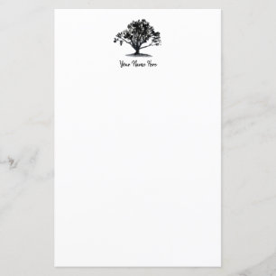 Elegante Oak Tree Ink Zeichnend Monogram Stationer