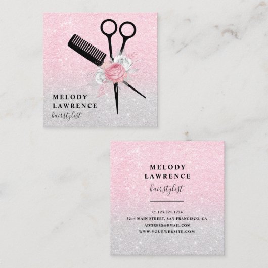 Elegante Ober-Rose-Goldschere Quadratische Visitenkarte (Vorne/Hinten)