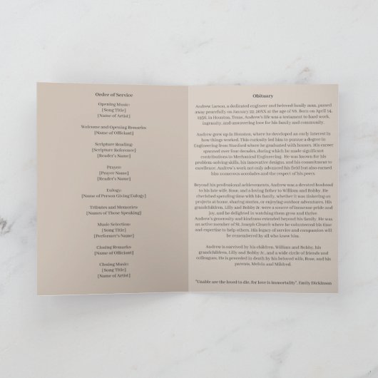 Elegante Obituary Bereavement Service Programme (Innenseite)