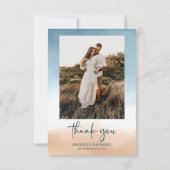 Elegante Ocean Beach Shore Sand Picture Wedding Dankeskarte (Rückseite)