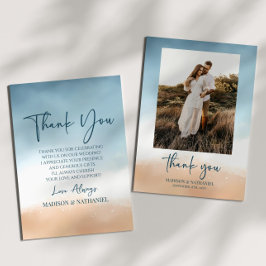 Elegante Ocean Beach Shore Sand Picture Wedding Dankeskarte