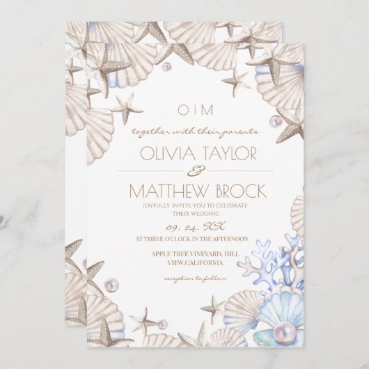 Elegante Ocean Beach Wedding Einladung (Vorne/Hinten)