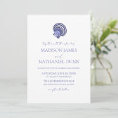 Elegante Ocean Blue Seashell Wedding Einladung (Stehend Vorderseite)