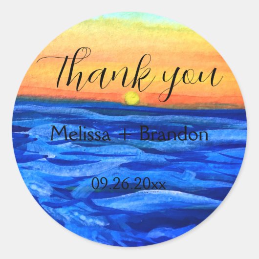 Elegante Ocean Waves Beach Sea Hochzeit in Urlaubs Runder Aufkleber (Vorderseite)