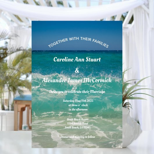 Elegante Ocean Waves Beach Summer Nautical Wedding Einladung