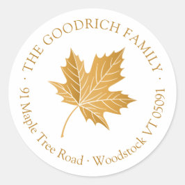 Elegante Ocher Maple Leaf Rücksendeadresse Runder Aufkleber