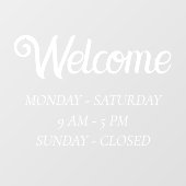 Elegante Öffnungszeiten | White Script Time Openin Fensteraufkleber (Blatt)