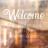 Elegante Öffnungszeiten | White Script Time Openin Fensteraufkleber (Blatt 2)