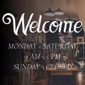 Elegante Öffnungszeiten | White Script Time Openin Fensteraufkleber