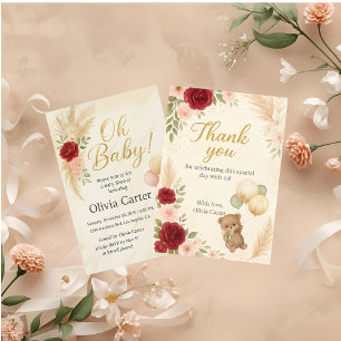 Elegante Oh Baby Shower Einladung mit Teddybär