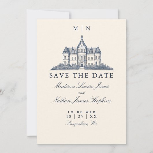 Elegante Old Chateau Manor Wedding Save The Date (Vorderseite)