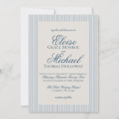 Elegante Old Money Script Blue Stripe Wedding Einladung (Vorderseite)