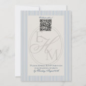 Elegante Old Money Script Blue Stripe Wedding Einladung (Rückseite)