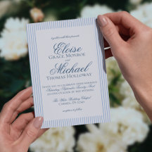 Elegante Old Money Script Blue Stripe Wedding
