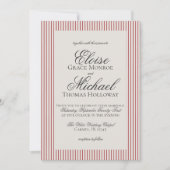 Elegante Old Money Script Red Stripe Hochzeit Einladung (Vorderseite)