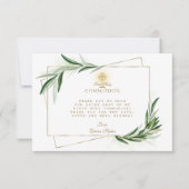 Elegante Olive Blätter Goldene Junge Erste Heilige Dankeskarte (Vorderseite)