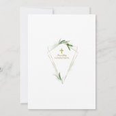 Elegante Olive Blätter Goldene Junge Erste Heilige Einladung (Rückseite)