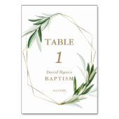 Elegante Olive Blätter Goldtaufe Tischnummer (Rückseite)