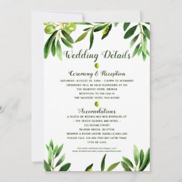 Elegante Olive Boho Garden Sommer Hochzeit Details Einladung