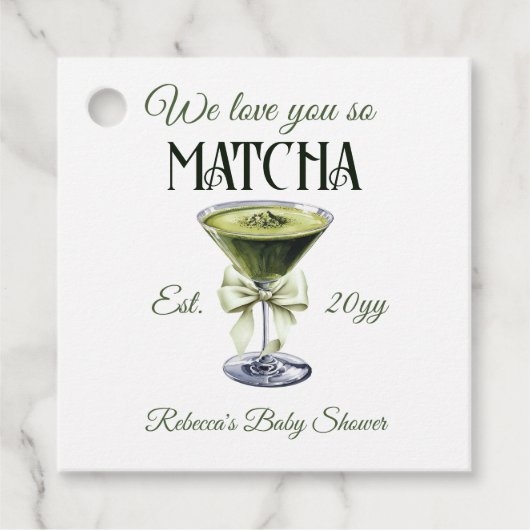 Elegante Olive Bow Liebe Sie So Matcha Baby Dusche Geschenkanhänger (Vorderseite)