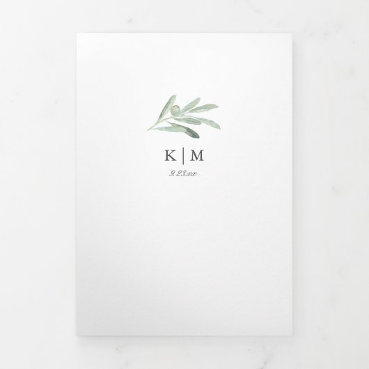 Elegante Olive Branch All-in-One Hochzeit Dreifach Gefaltete Einladung (Cover)