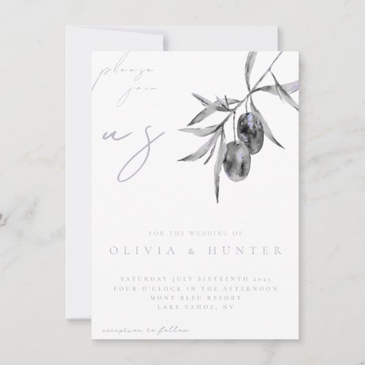 Elegante Olive Branch Einladung zur Hochzeit (Vorderseite)
