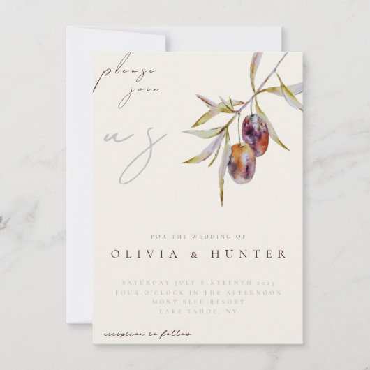 Elegante Olive Branch Einladung zur Hochzeit (Vorderseite)