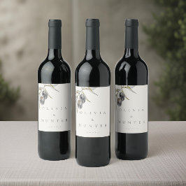 Elegante Olive Branch Hochzeit Weinetikett