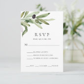 Elegante Olive Branch Wedding RSVP Card Karte (Stehend Vorderseite)