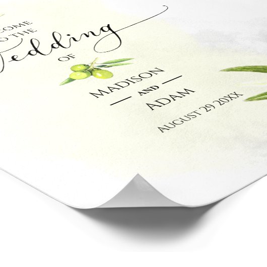 Elegante Olive Branches Hochzeit Poster (Ecke)