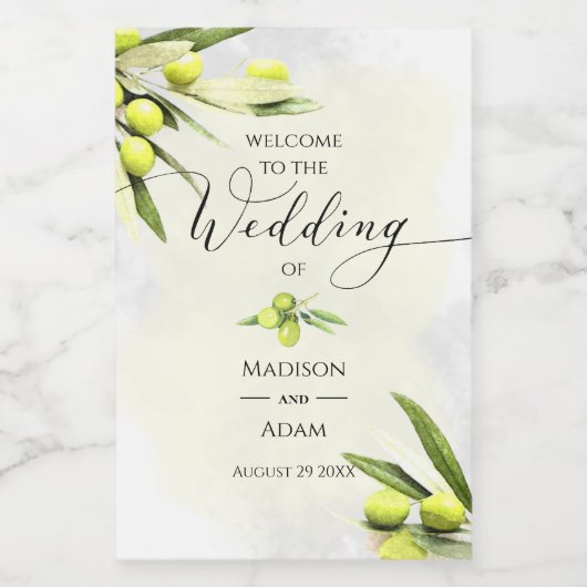 Elegante Olive Branches Hochzeit Weinetikett (Einzelnes Label)