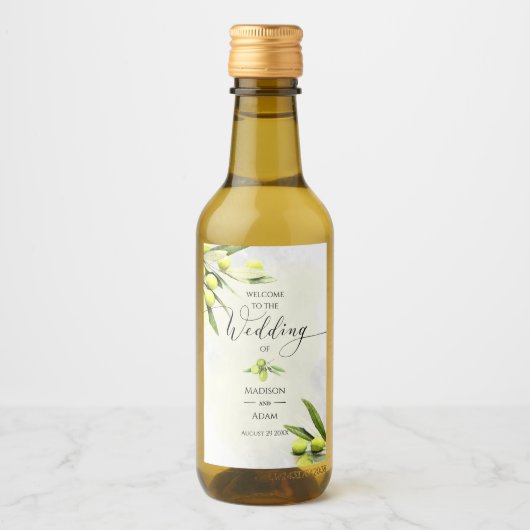 Elegante Olive Branches Hochzeit Weinetikett (Vorderseite)