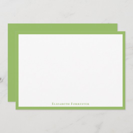 Elegante Olive Green Border Flat Note Card Mitteilungskarte (Vorne/Hinten)