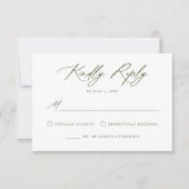 Elegante Olive Green Calligraphy Wedding RSVP Karte (Vorderseite)