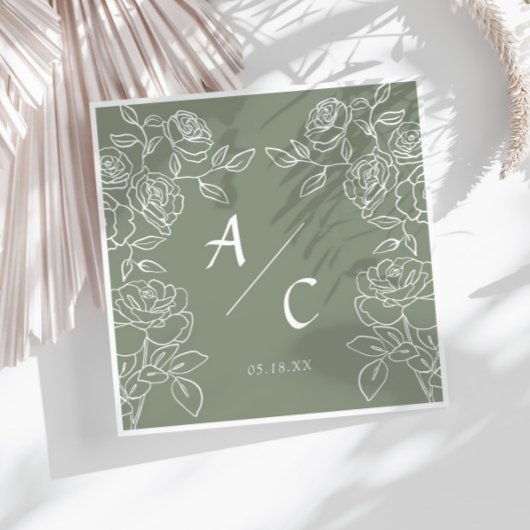 Elegante Olive Green französische Rose Hochzeit Serviette