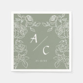 Elegante Olive Green französische Rose Hochzeit Serviette (Vorderseite)