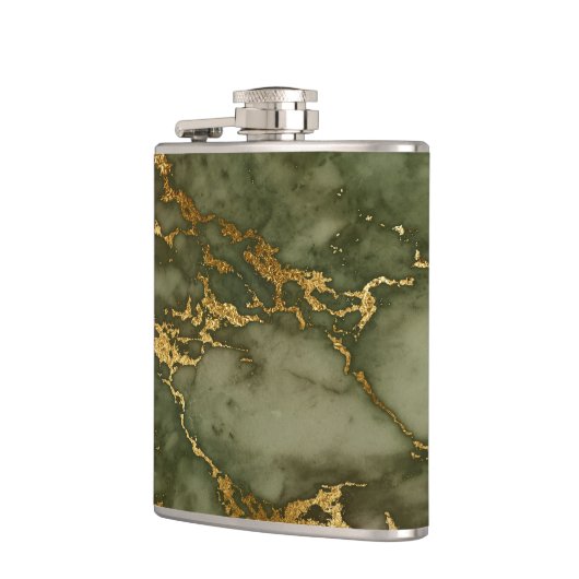 Elegante Olive Green Gold Imitats Marmorpflaster T Flachmann (Links)