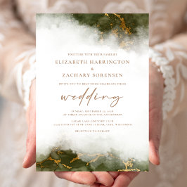 Elegante Olive Green Gold Marmorhochzeit Einladung
