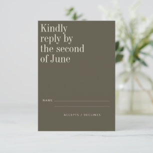 Elegante Olive Green Minimalistisch Moderne Hochze RSVP Karte