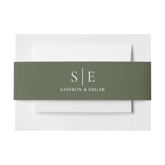 Elegante Olive Green Monogram Wedding Einladungsbanderole (Vorderseite Beispiel)