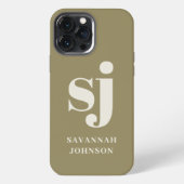 Elegante Olive-Green-Monogramm-Initialen iPhone Hülle (Rückseite)